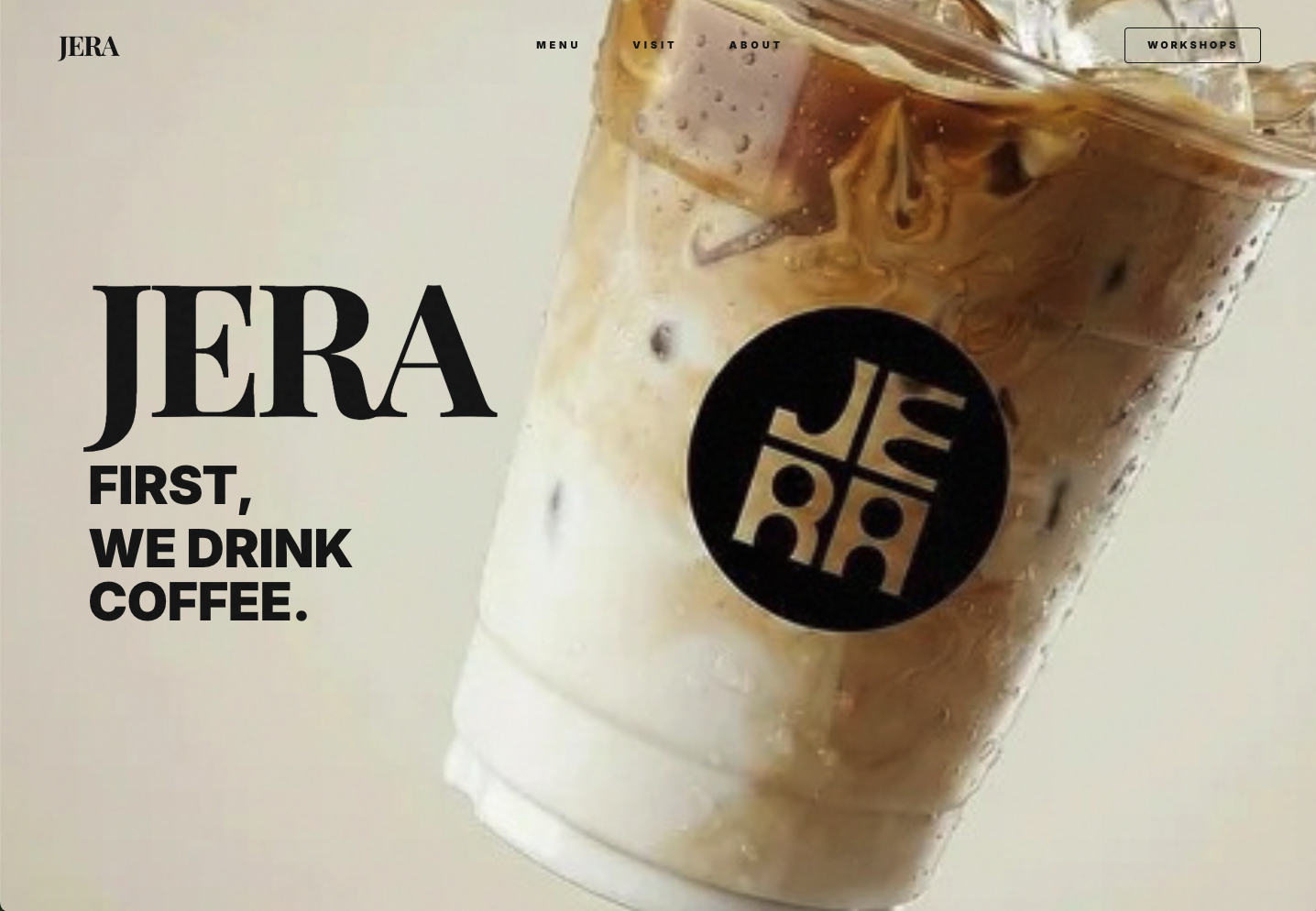 JERA Coffee luxurious cafe homepage - artisan roastery website with editorial minimal design